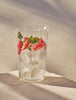 Panera drink being poured into glass of ice with fruit