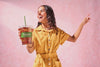 Woman enjoying a variety of Panera cold drinks